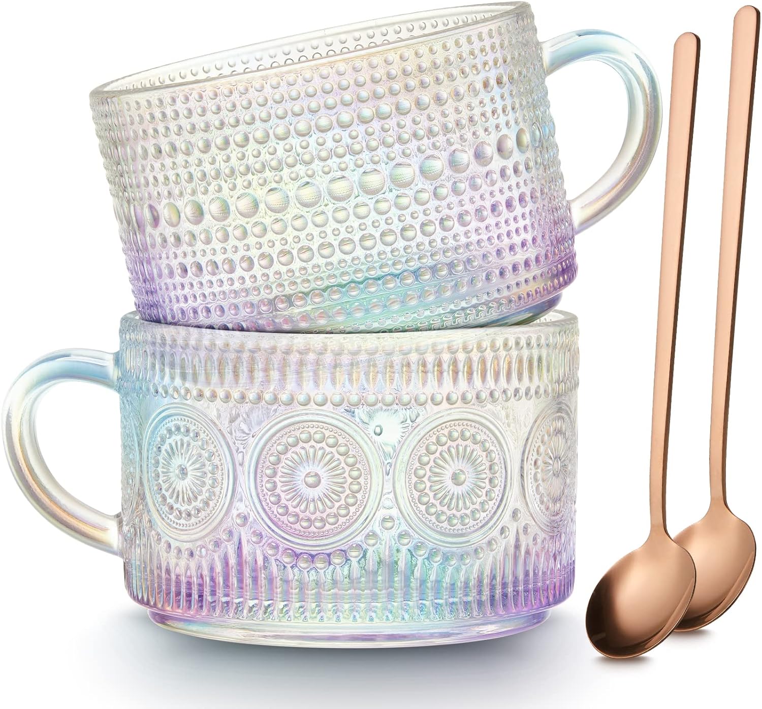 Vintage Embossed Glass Coffee Mugs Set