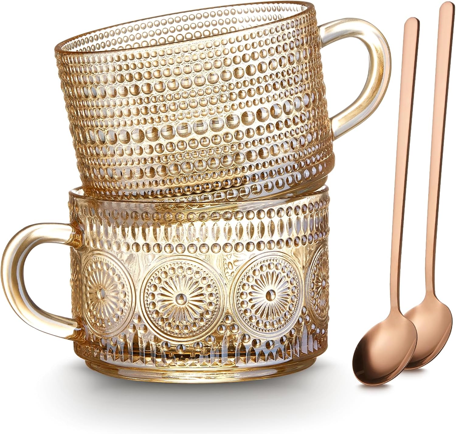 Vintage Embossed Glass Coffee Mugs Set