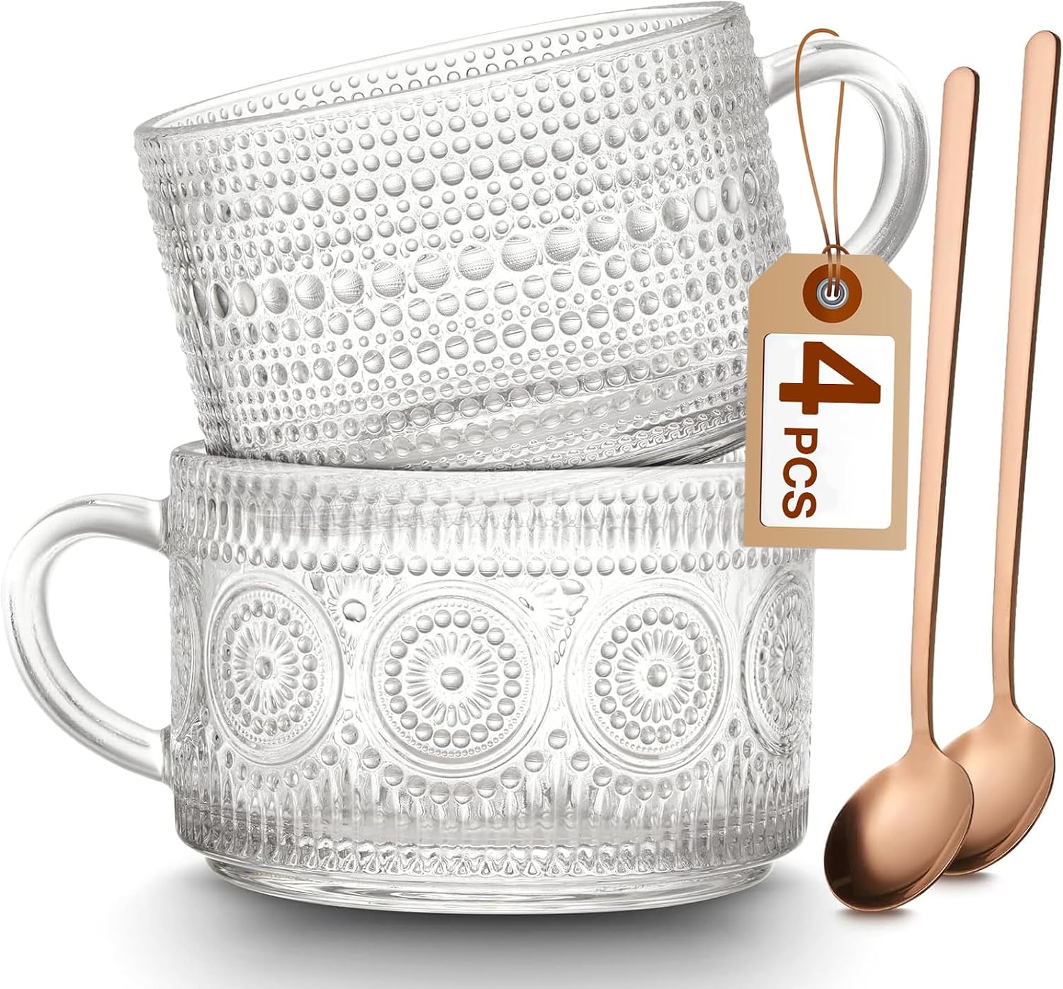 Vintage Embossed Glass Coffee Mugs Set