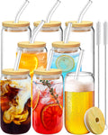 16oz Glass Cups with Bamboo Lids Set