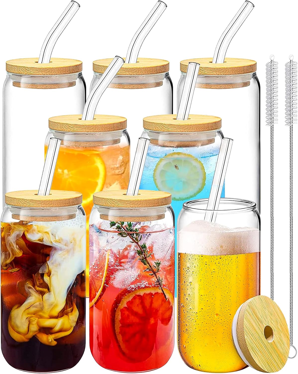 16oz Glass Cups with Bamboo Lids Set